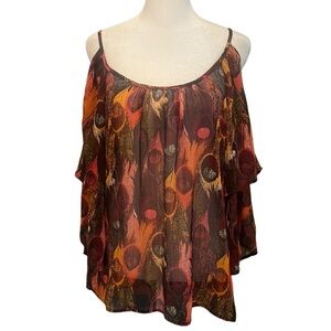 Charlotte Russe Top Women’s Size M Sheer Cold Shoulder 3/4 Sleeves​